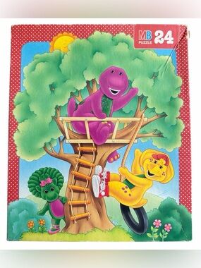 VTG Milton Bradley Puzzle Barney, Baby Bop, & BJ Tree House 24 Pc 1996 MB
